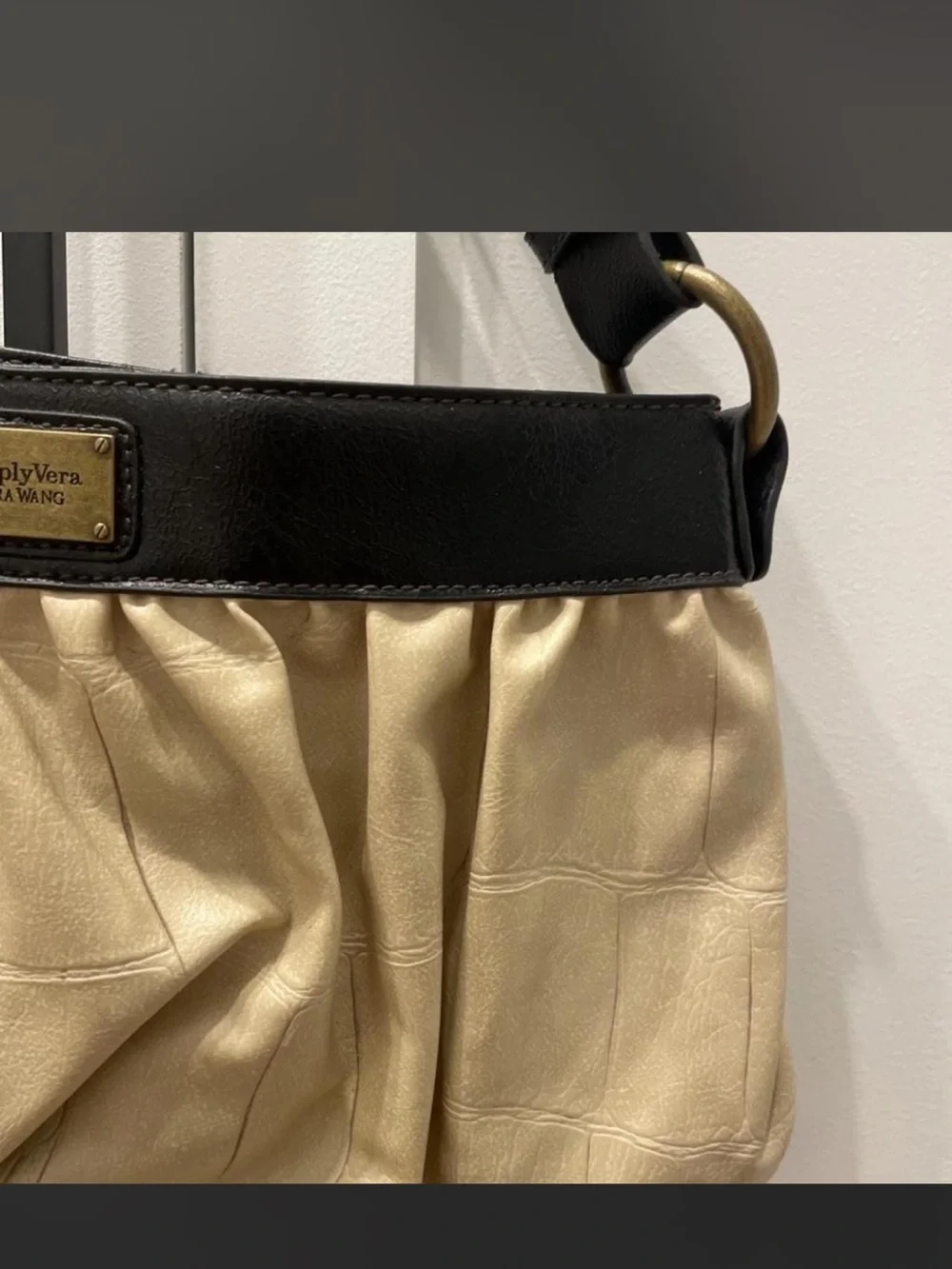 Vera Wang Leather Two-Tone Shoulder Bag in Cream and Black